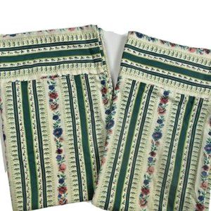 2 Vintage 60s Pair Pillowcases Green Stripe White